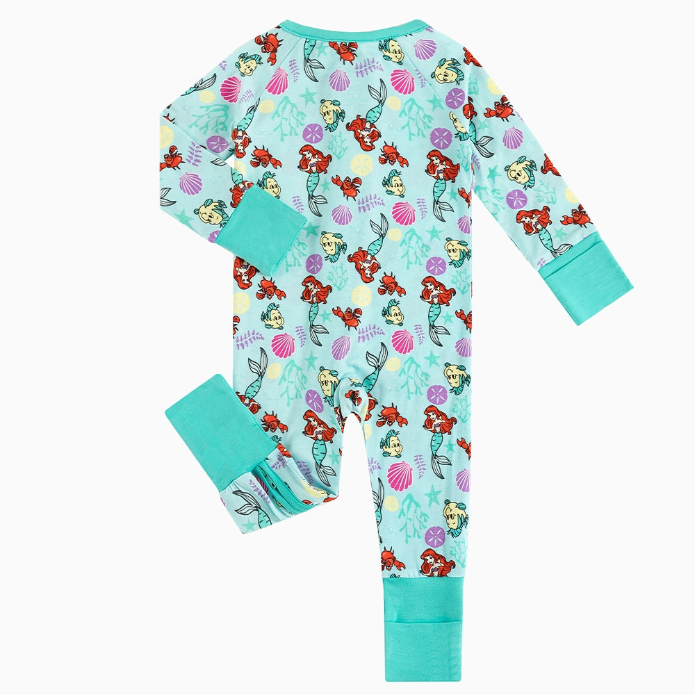Mermaid And Flounder Baby Bamboo Zipper Romper Pajamas