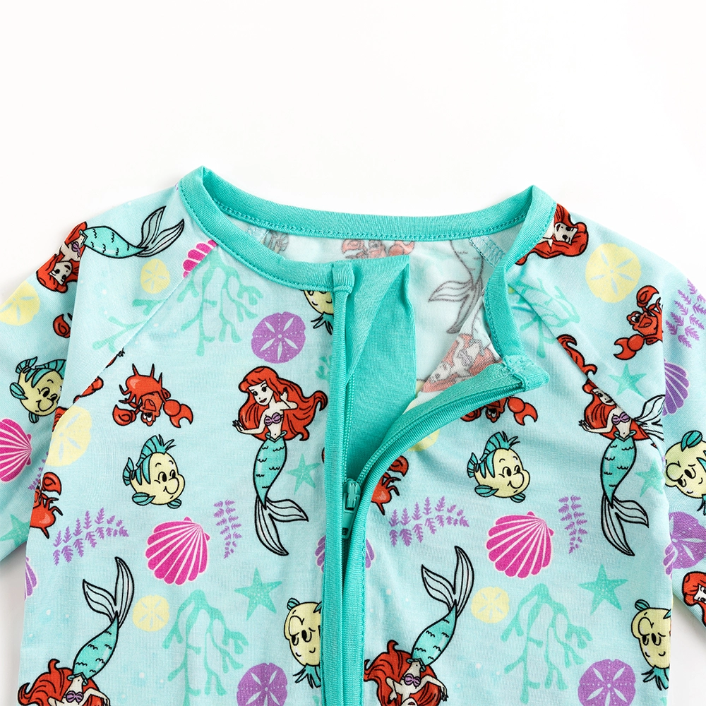 Mermaid And Flounder Baby Bamboo Zipper Romper Pajamas