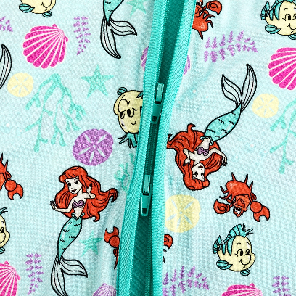 Mermaid And Flounder Baby Bamboo Zipper Romper Pajamas