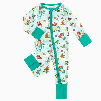 Mermaid Shell Fish Baby Bamboo Zipper Romper Pajamas