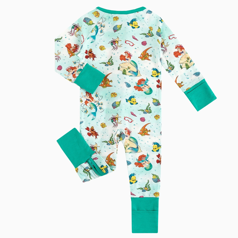 Mermaid Shell Fish Baby Bamboo Zipper Romper Pajamas