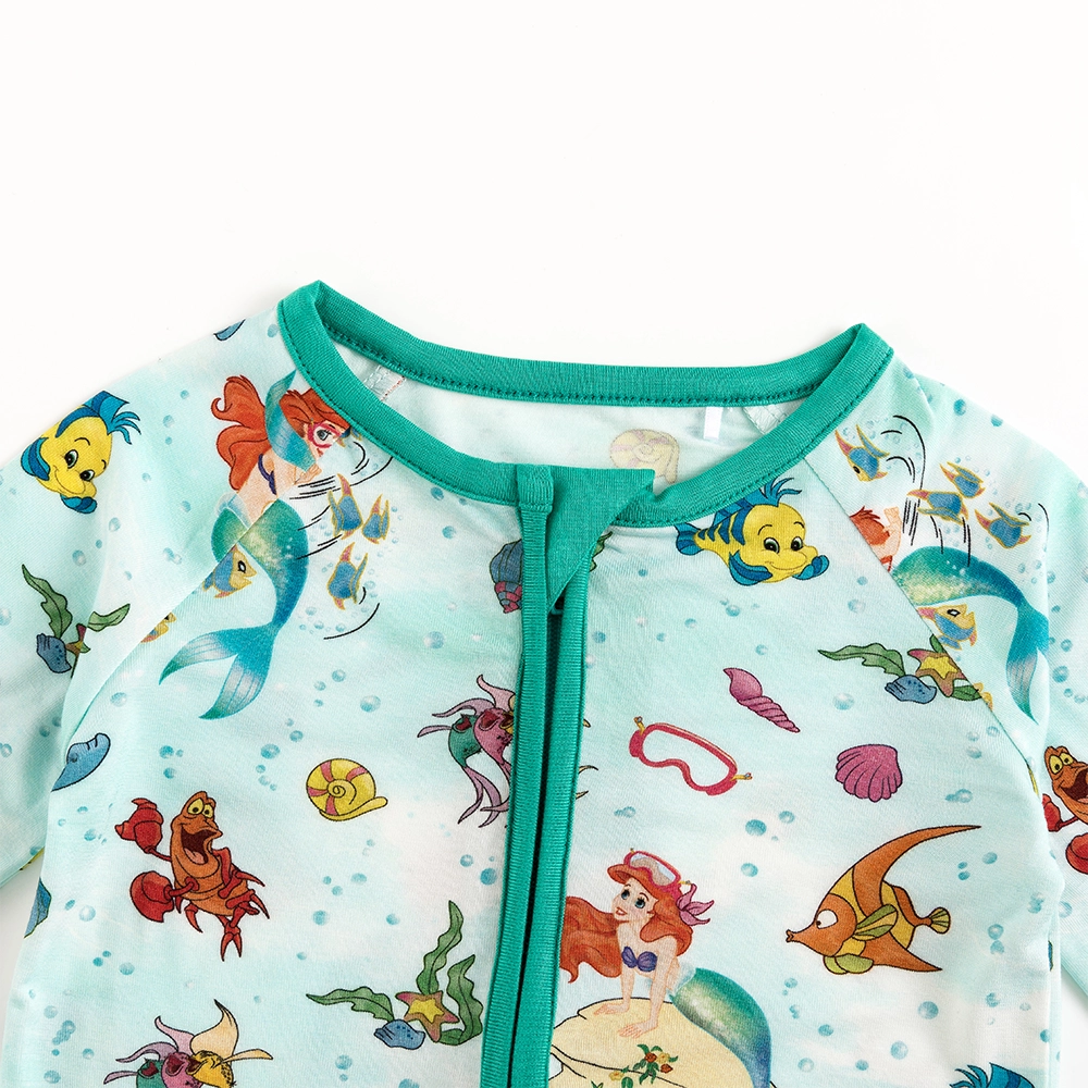 Mermaid Shell Fish Baby Bamboo Zipper Romper Pajamas