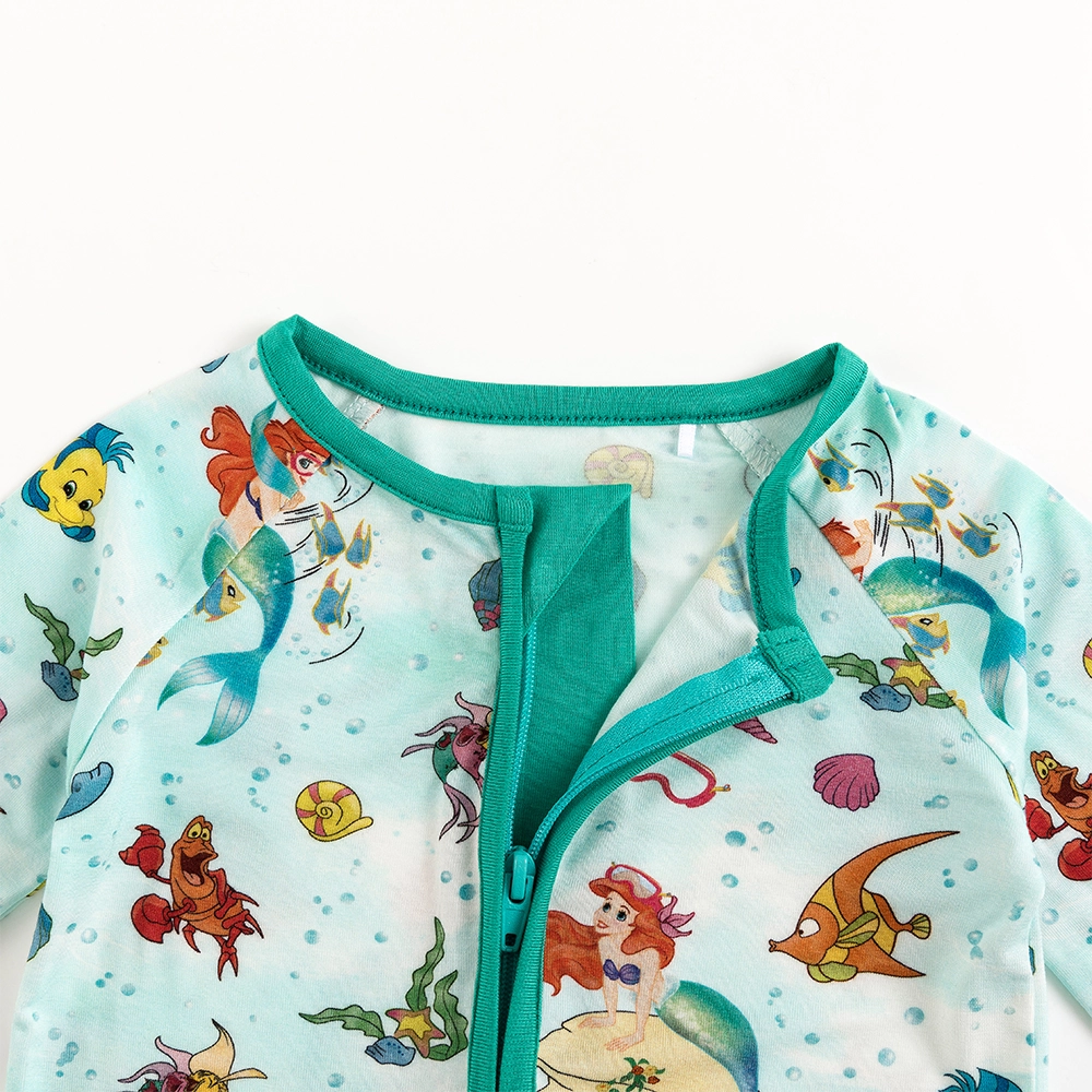 Mermaid Shell Fish Baby Bamboo Zipper Romper Pajamas