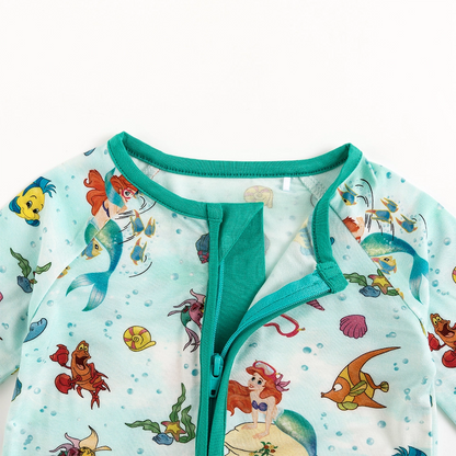 Mermaid Shell Fish Baby Bamboo Zipper Romper Pajamas