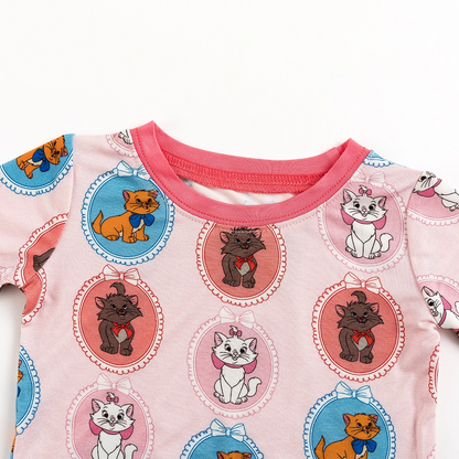 Cute Cat Pink Bamboo Long Sleeve Pajama Set