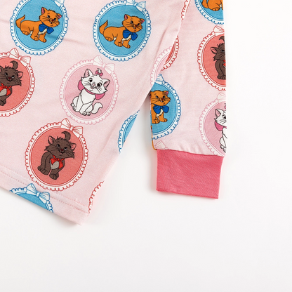 Cute Cat Pink Bamboo Long Sleeve Pajama Set