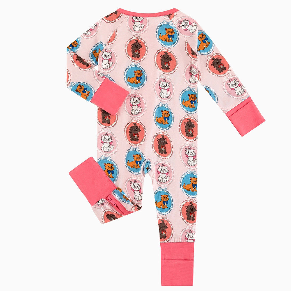 Cute Cat Pink Baby Bamboo Zipper Romper Pajamas
