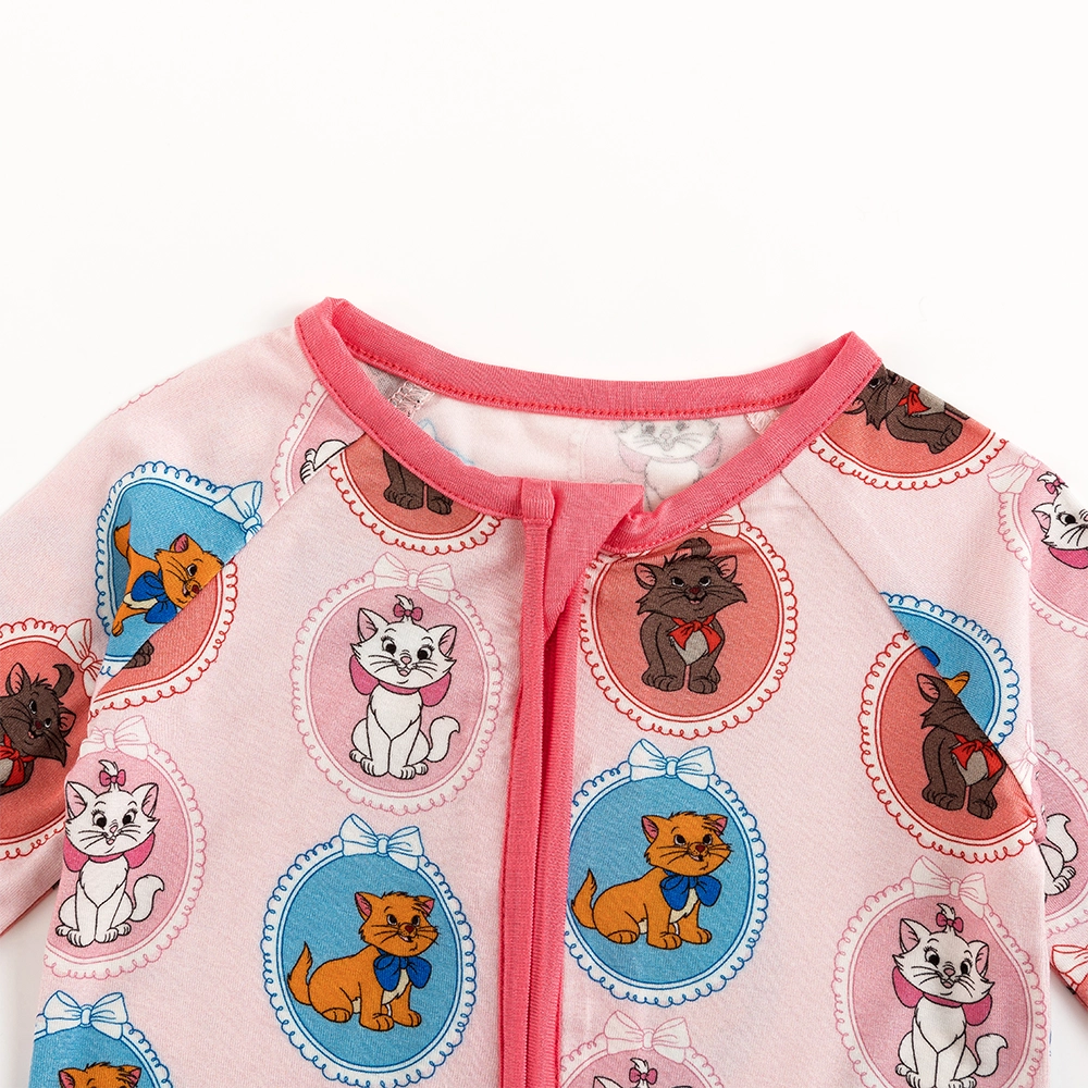 Cute Cat Pink Baby Bamboo Zipper Romper Pajamas
