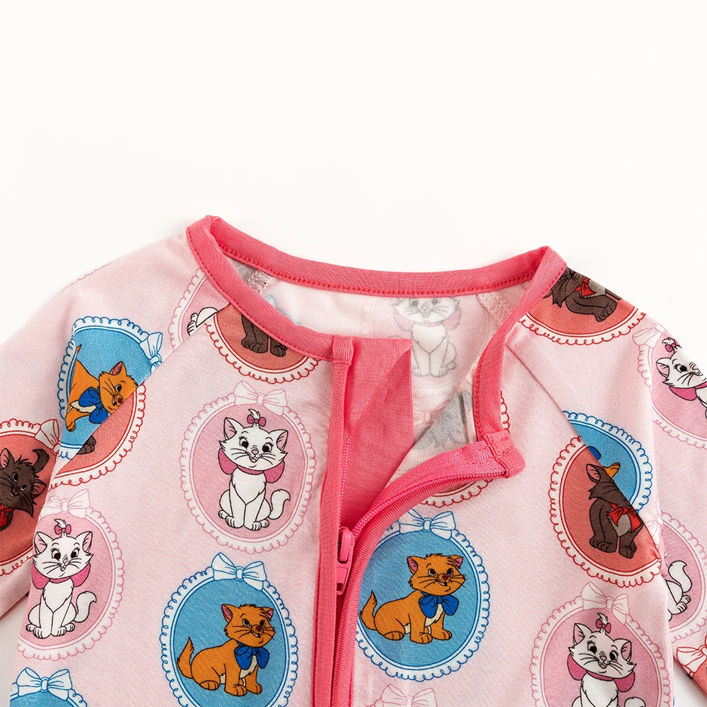 Cute Cat Pink Baby Bamboo Zipper Romper Pajamas