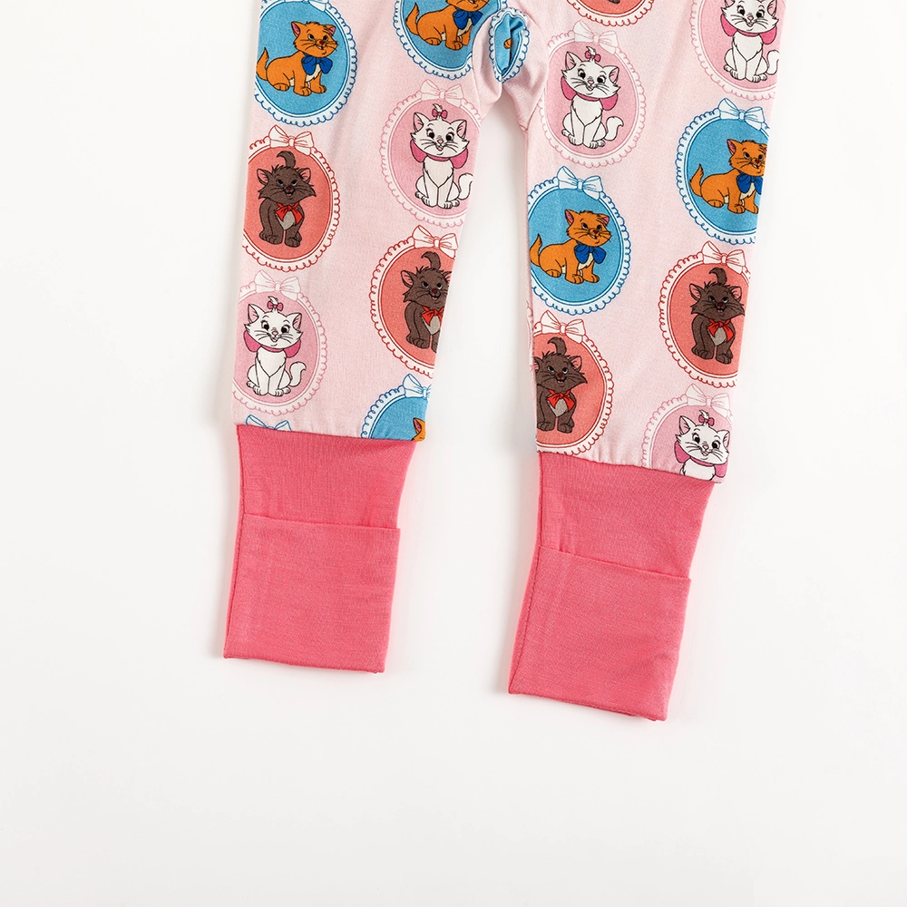 Cute Cat Pink Baby Bamboo Zipper Romper Pajamas