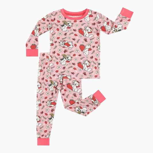 Cat Strawberry Flowers Bamboo Long Sleeve Pajama Set