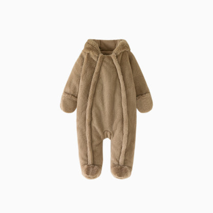 Chocolate Brown Baby Bear Fleece Hooded Romper