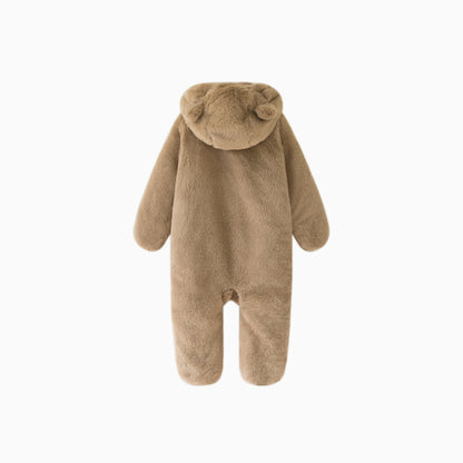 Chocolate Brown Baby Bear Fleece Hooded Romper