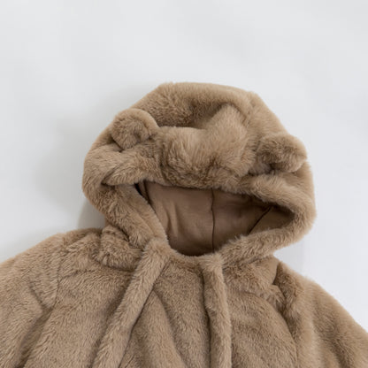 Chocolate Brown Baby Bear Fleece Hooded Romper