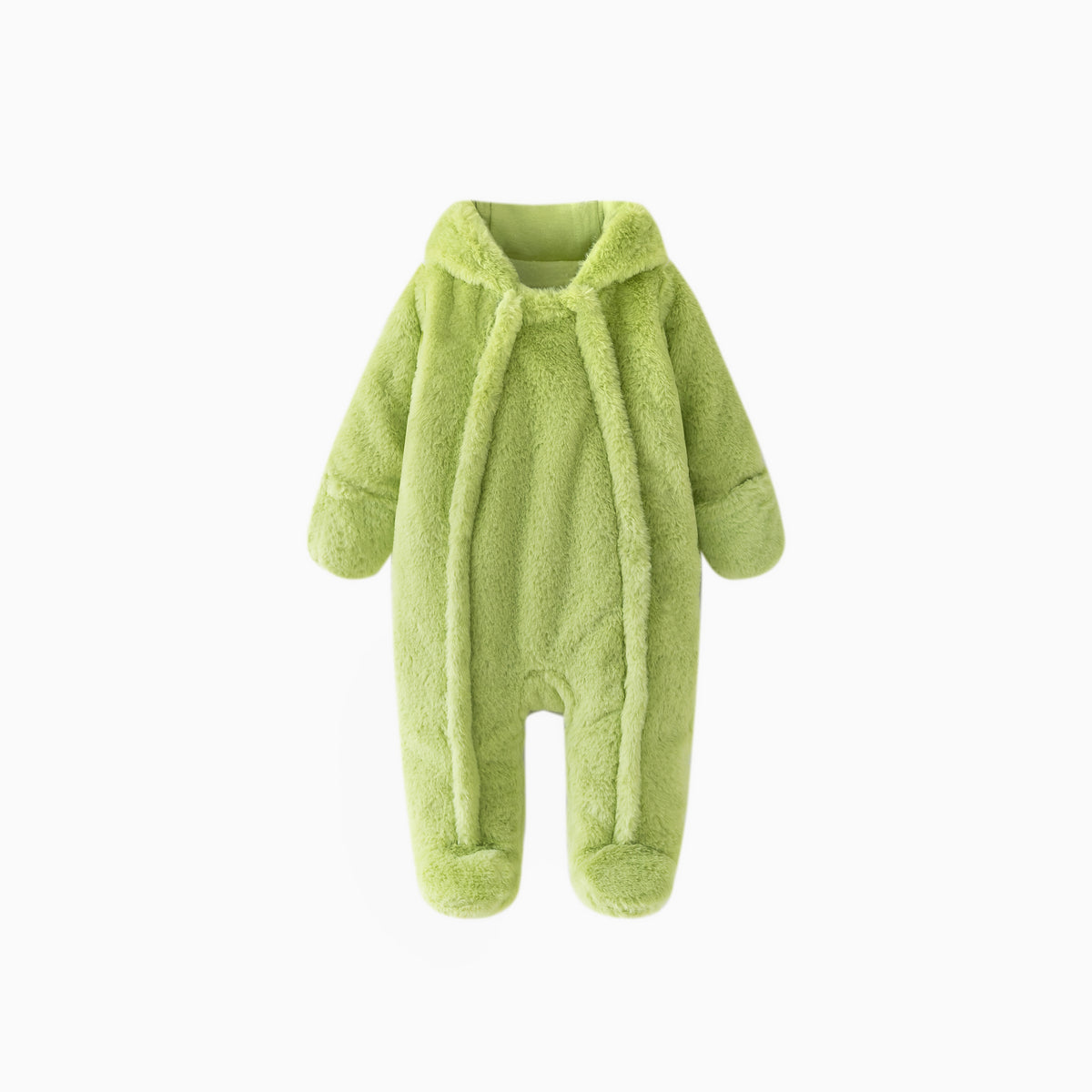 Avocado Green Baby Bear Fleece Hooded Romper