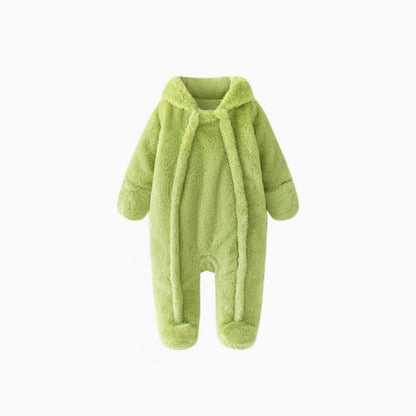 Avocado Green Baby Bear Fleece Hooded Romper