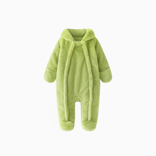 Avocado Green Baby Bear Fleece Hooded Romper