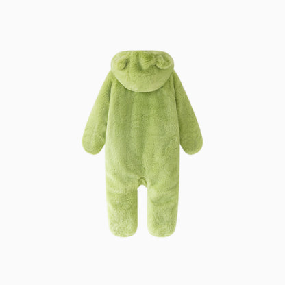 Avocado Green Baby Bear Fleece Hooded Romper