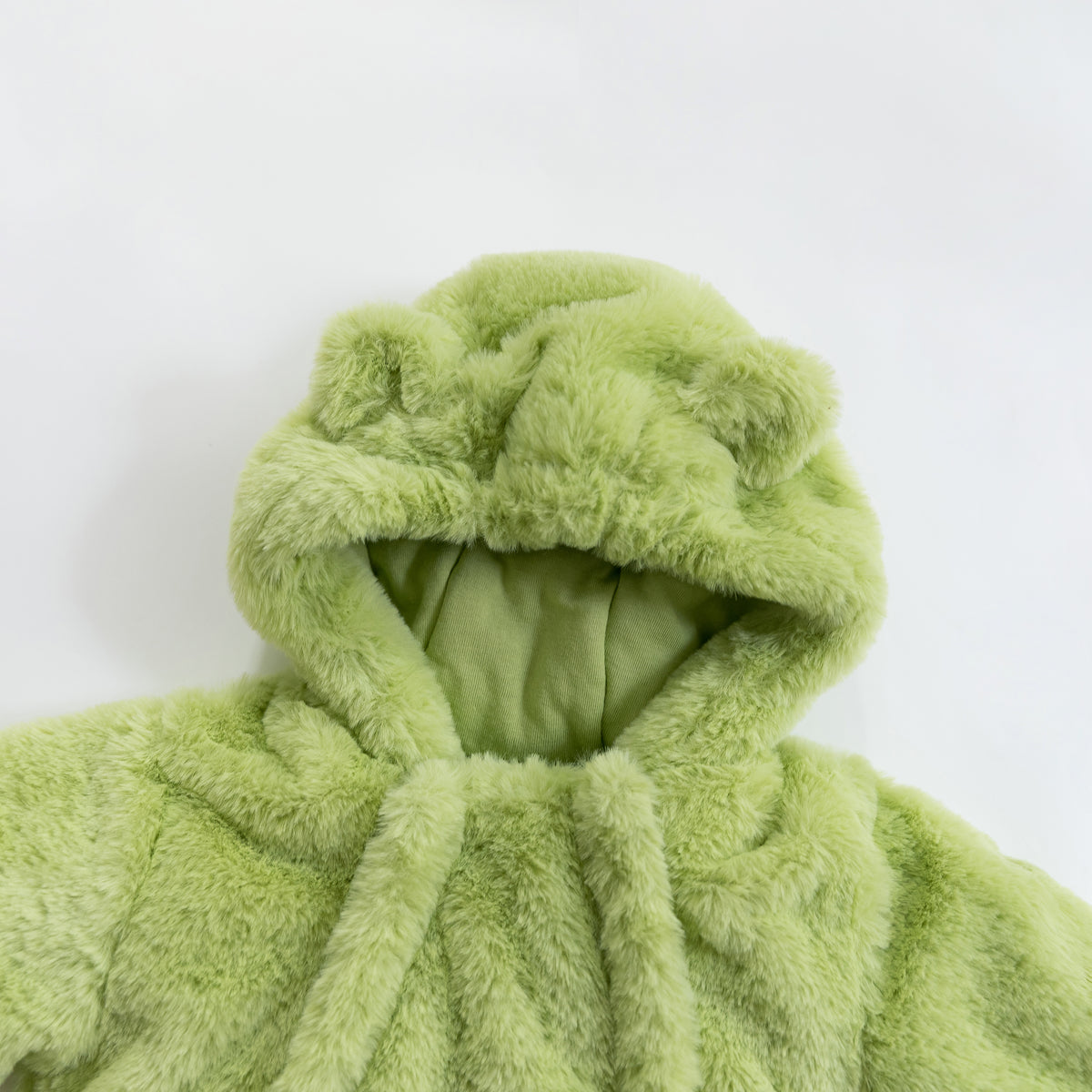 Avocado Green Baby Bear Fleece Hooded Romper
