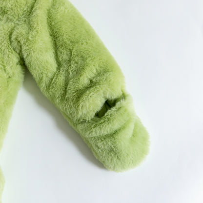 Avocado Green Baby Bear Fleece Hooded Romper