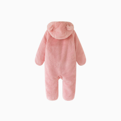 Dusty Rose Baby Bear Fleece Hooded Romper