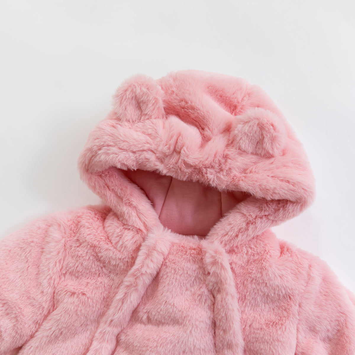 Dusty Rose Baby Bear Fleece Hooded Romper