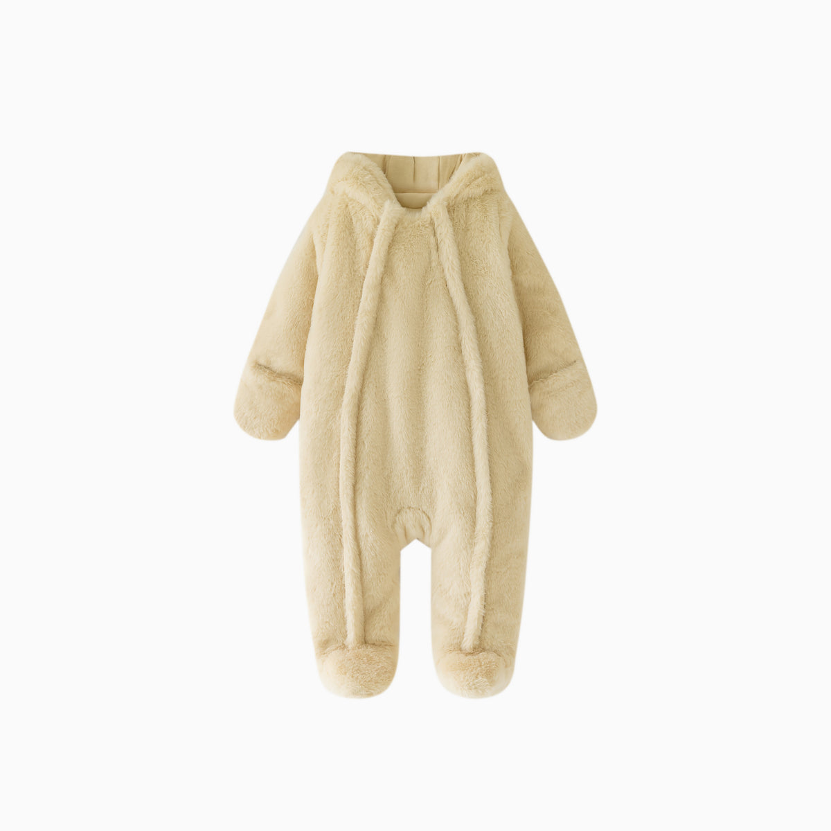 Beige Apricot Baby Bear Fleece Hooded Romper