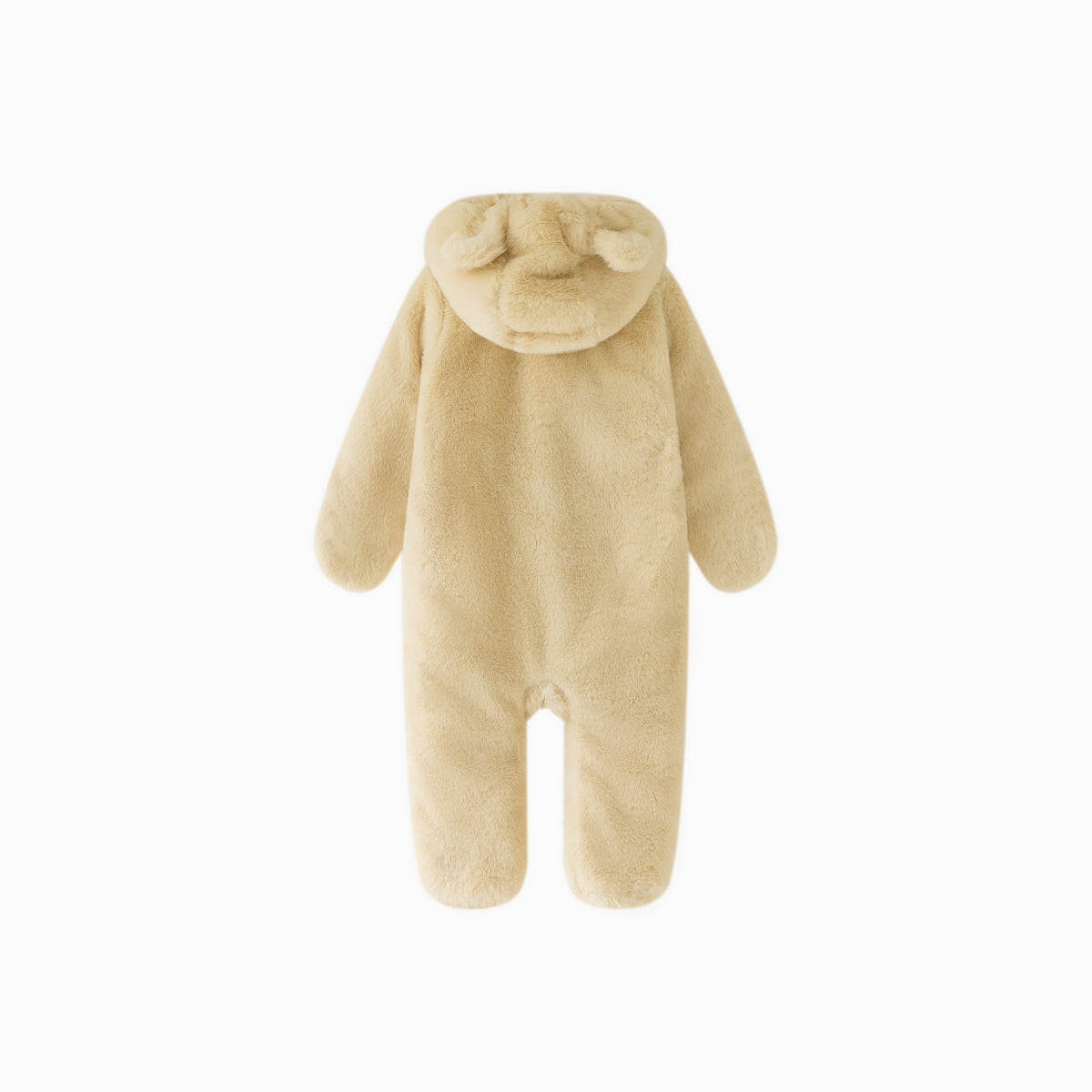 Beige Apricot Baby Bear Fleece Hooded Romper
