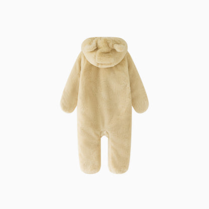 Beige Apricot Baby Bear Fleece Hooded Romper