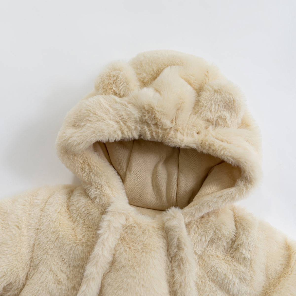 Beige Apricot Baby Bear Fleece Hooded Romper