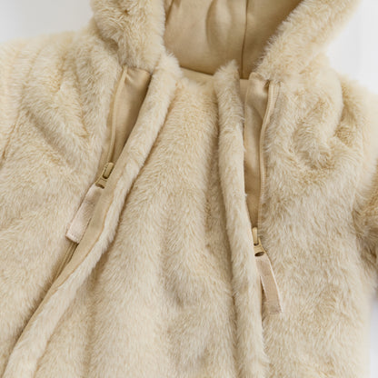 Beige Apricot Baby Bear Fleece Hooded Romper