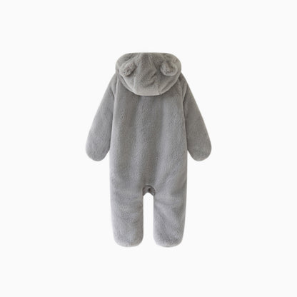 Matte Light Gray Baby Bear Fleece Hooded Romper