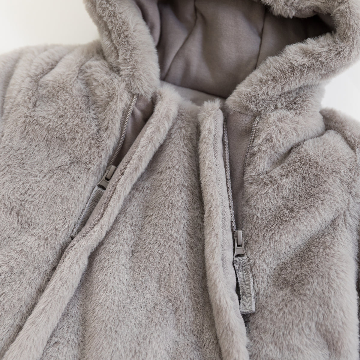 Matte Light Gray Baby Bear Fleece Hooded Romper