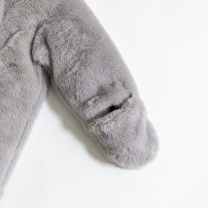 Matte Light Gray Baby Bear Fleece Hooded Romper