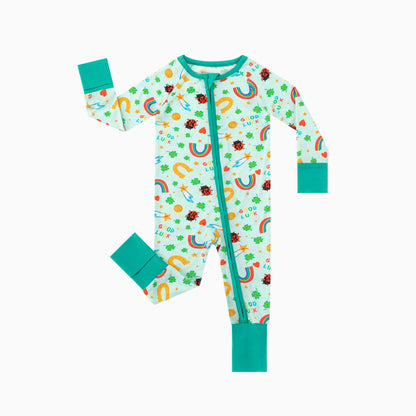 Good Luck Rainbow and Ladybug Bamboo Zipper Romper Pajamas