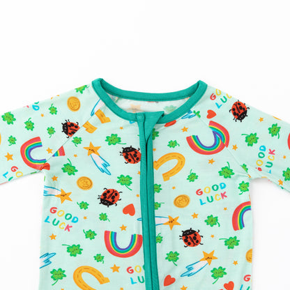 Good Luck Rainbow and Ladybug Bamboo Zipper Romper Pajamas