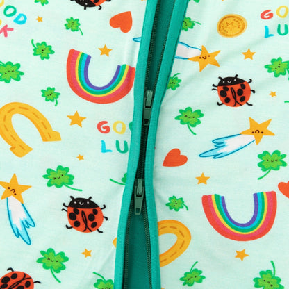 Good Luck Rainbow and Ladybug Bamboo Zipper Romper Pajamas