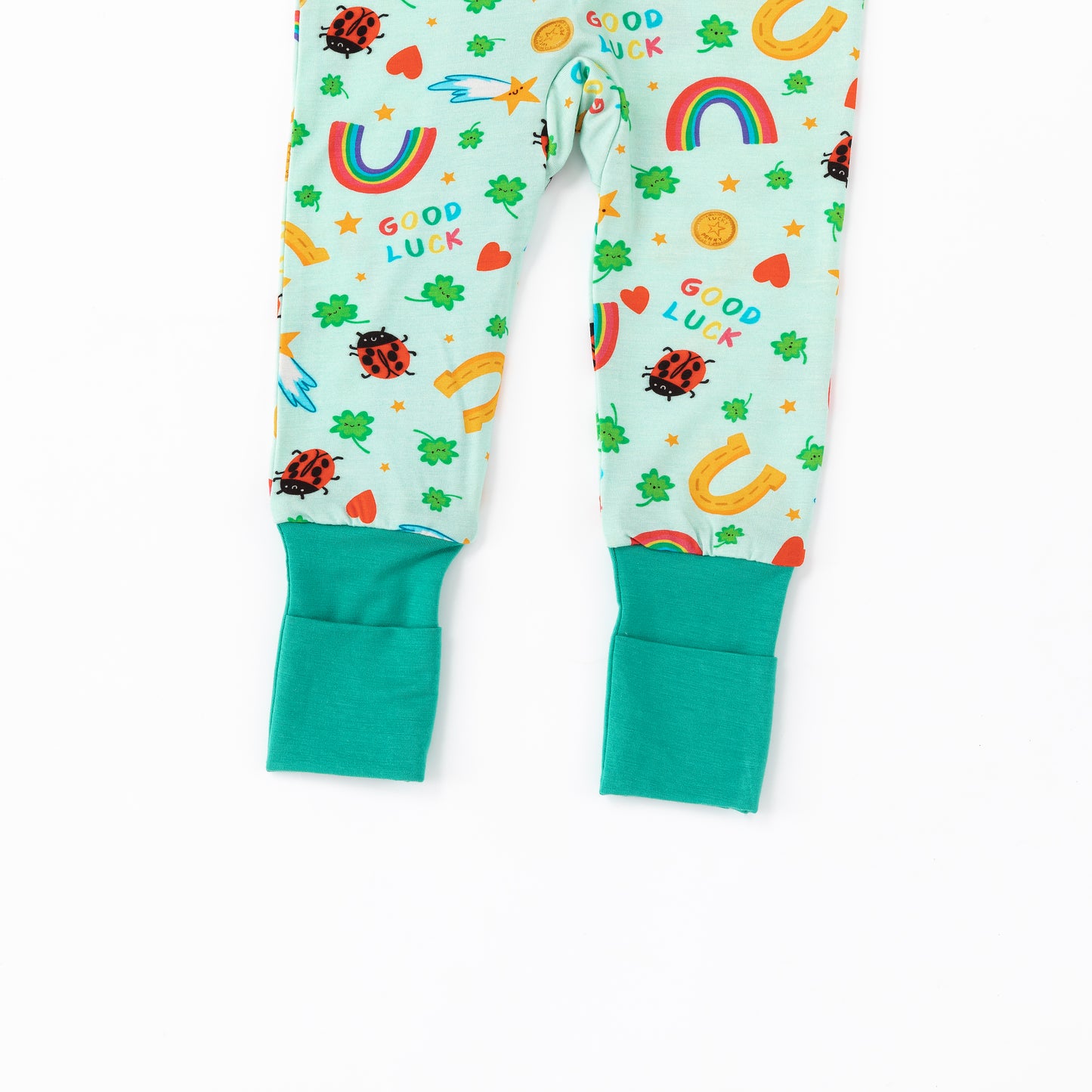 Good Luck Rainbow and Ladybug Bamboo Zipper Romper Pajamas