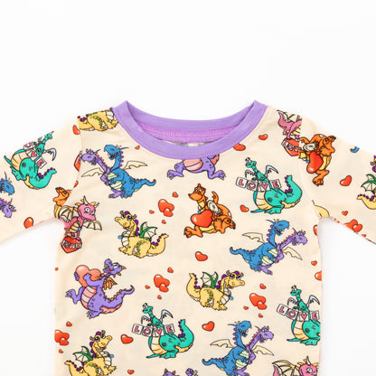 Valentine Dino Love Adventure and Hearts Kids Bamboo Two-Piece Pajama Set