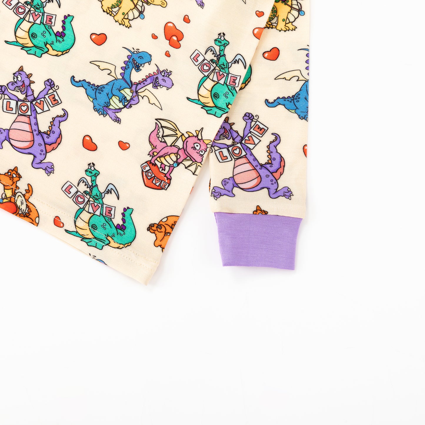 Valentine Dino Love Adventure and Hearts Kids Bamboo Two-Piece Pajama Set