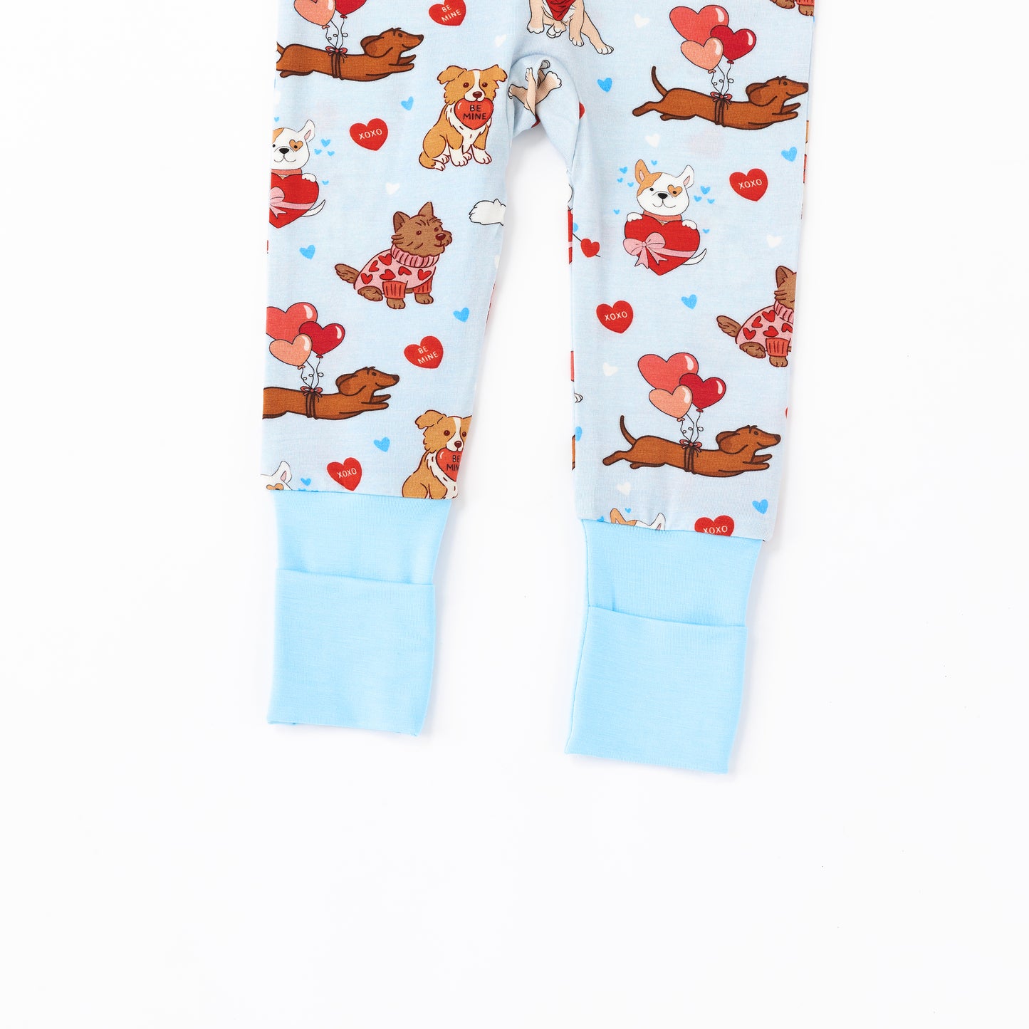 Valentine Heart Puppy Cuddle Crew Blue Bamboo Zipper Romper Pajamas