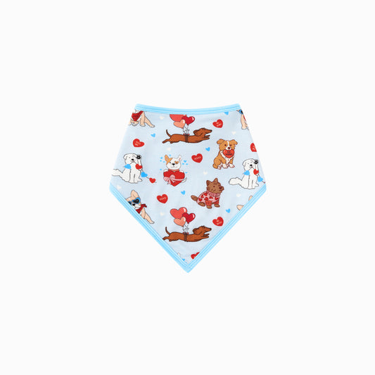 Valentine Heart Puppy Cuddle Crew Blue Bamboo Baby Bib