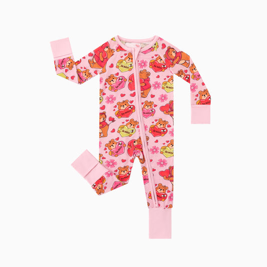 Valentine Wishes and Bear Hugs Love Bamboo Zipper Romper Pajamas