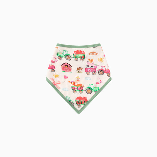 Valentine Farm Adventure Ride and Hearts Green Bamboo Baby Bib