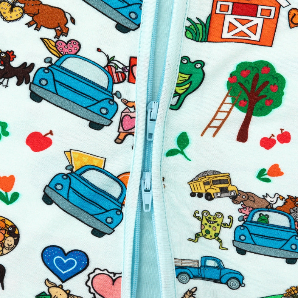 Farm Car and Animal Friends Life Bamboo Zipper Romper Pajamas