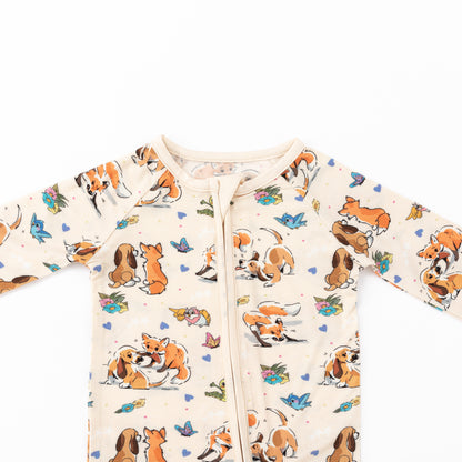 Playful Pups Foxs and Butterflies Bamboo Zipper Romper Pajamas