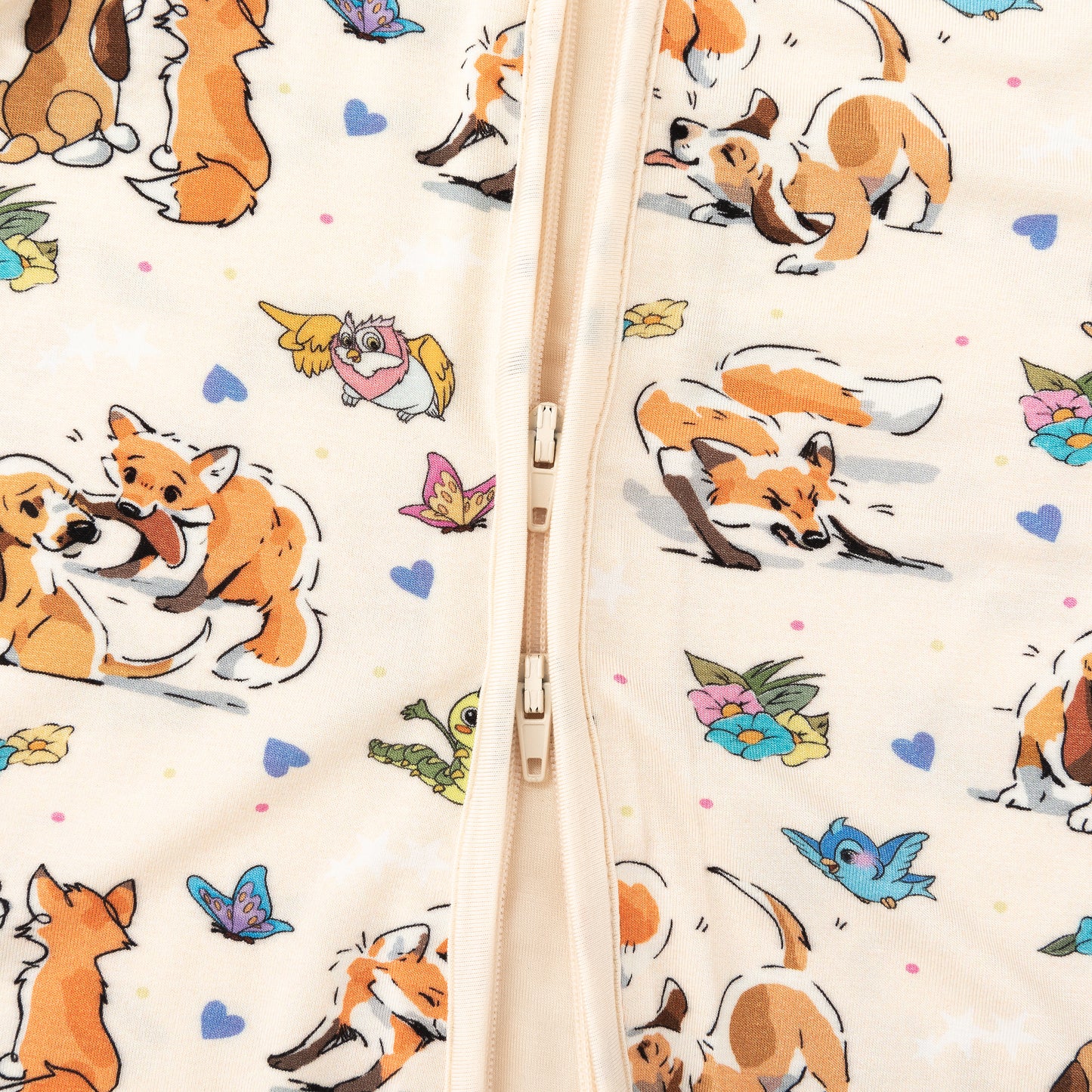 Playful Pups Foxs and Butterflies Bamboo Zipper Romper Pajamas