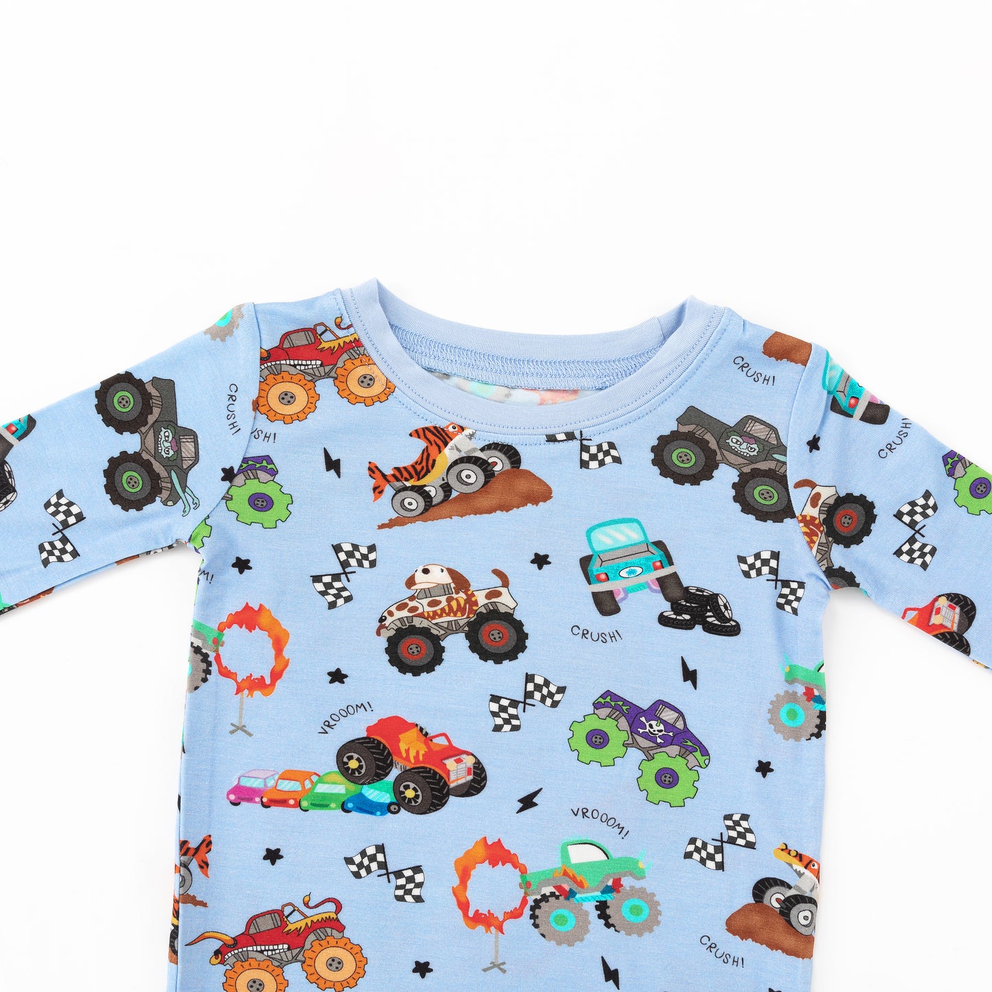 Big Wheels Truck Race Journey on Blue Kids Bamboo Two-Piece Pajama Set