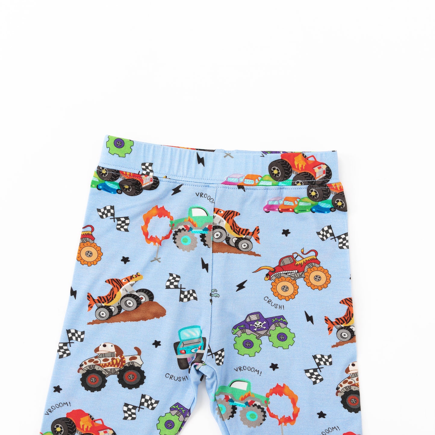 Big Wheels Truck Race Journey on Blue Kids Bamboo Two-Piece Pajama Set