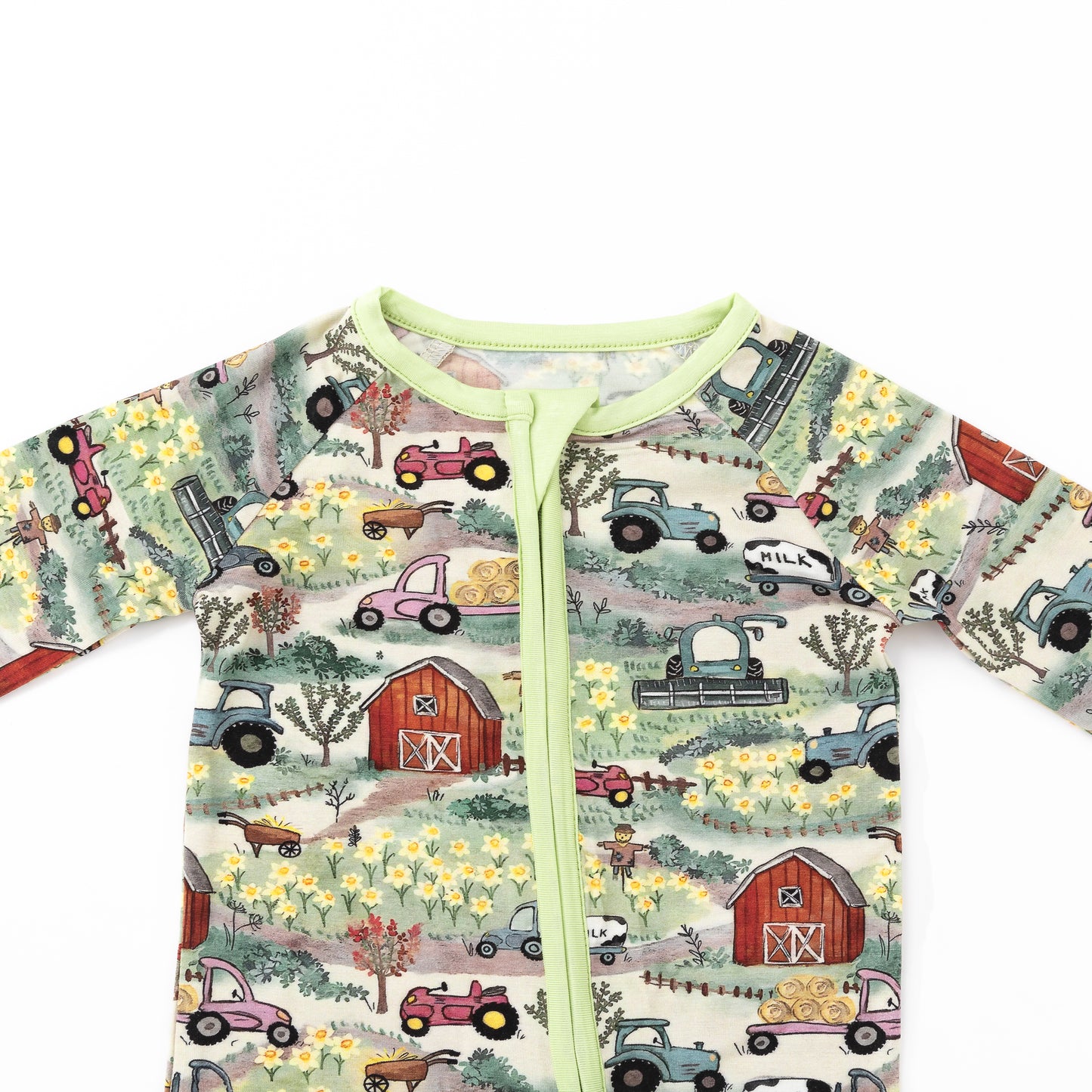 Farm Fun with Tractors and Cars Bamboo Zipper Romper Pajamas